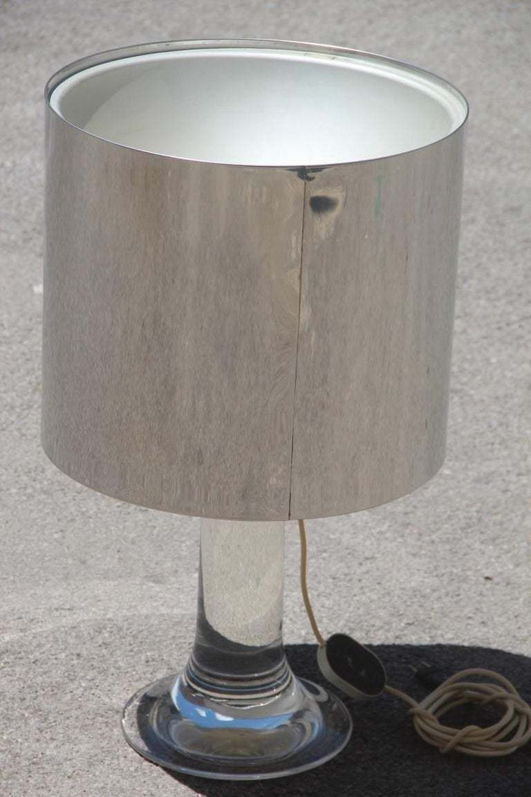 Round Harvey Guzzini Table Lamp Lucite Steel Italian Design 1970s Silver photo vintage
