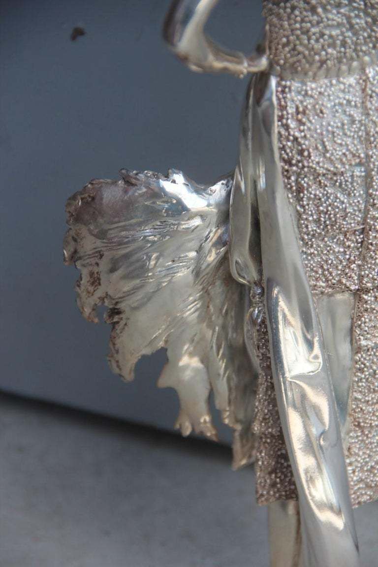Art Deco Resin Sculpture With Italy 1970 Silver Foil Woman With Fan photo buy