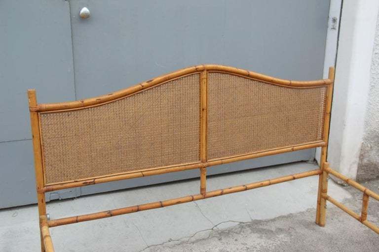 Midcentury Bed In Bamboo And Vienna Straw Italian Design 1950s photo vinterior