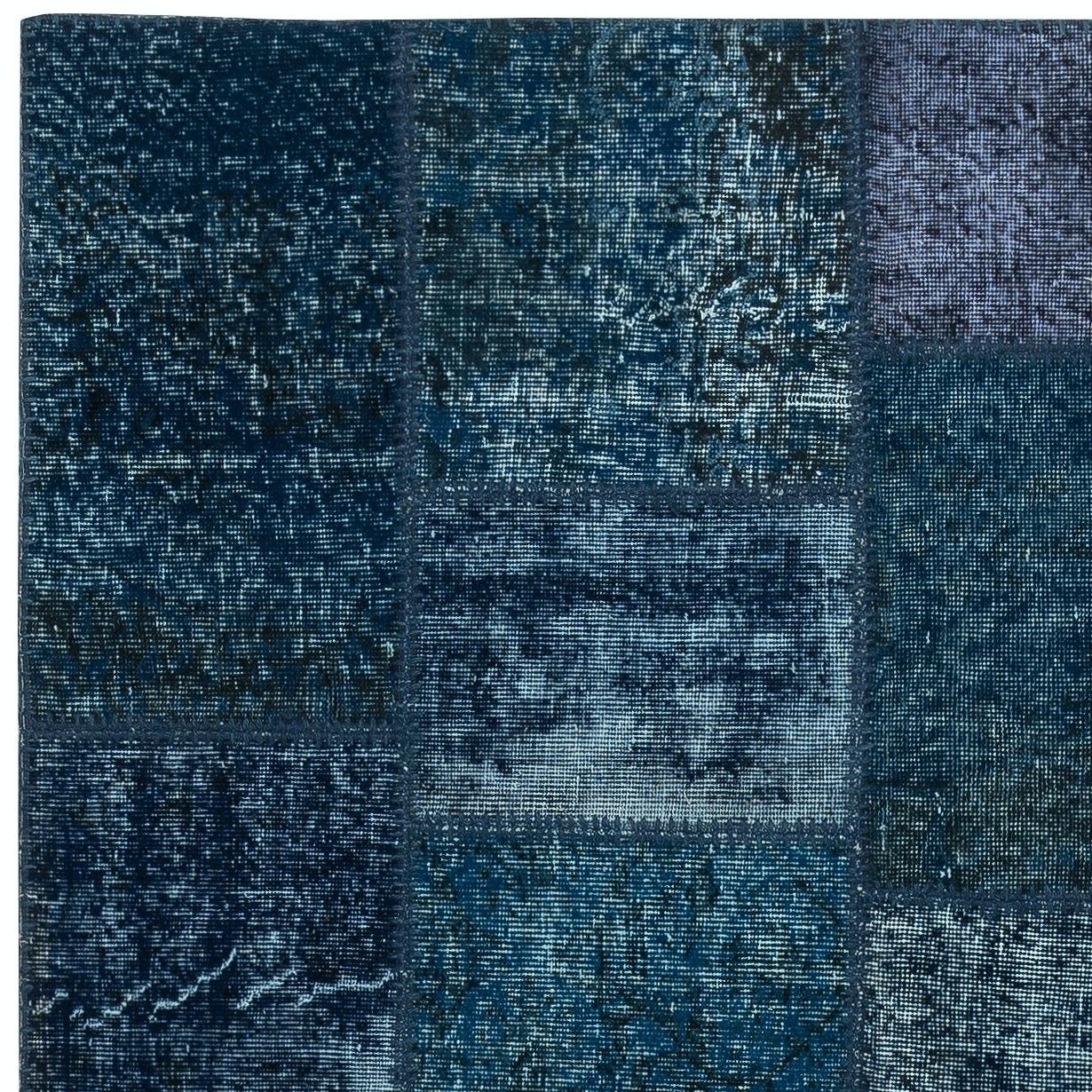 153x245 cm Hedendaags Turks handgeknoopt wollen patchworkkleed in blauwtinten photo 263.0
