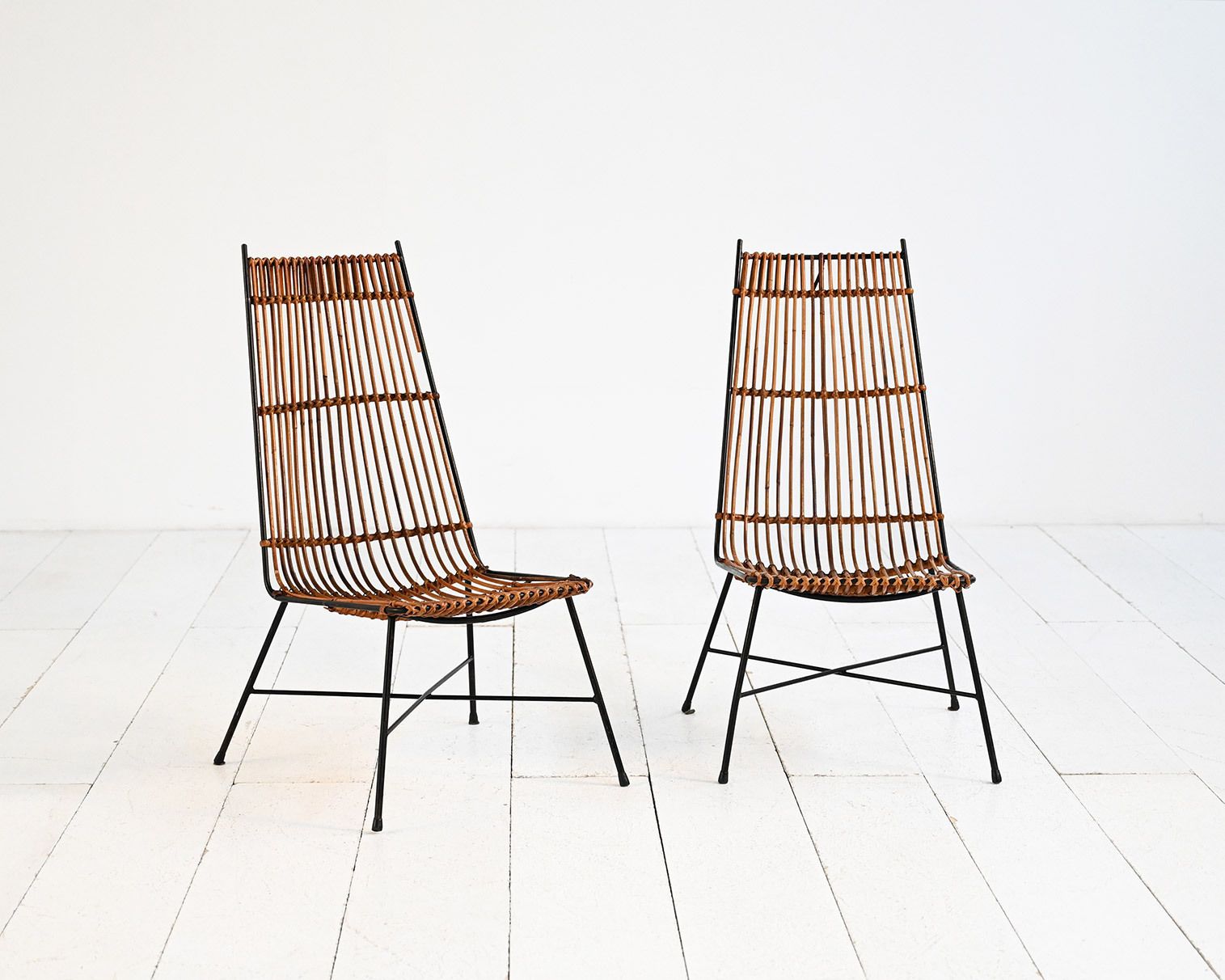 Pair Of Rattan And Metal Chairs, 1960s