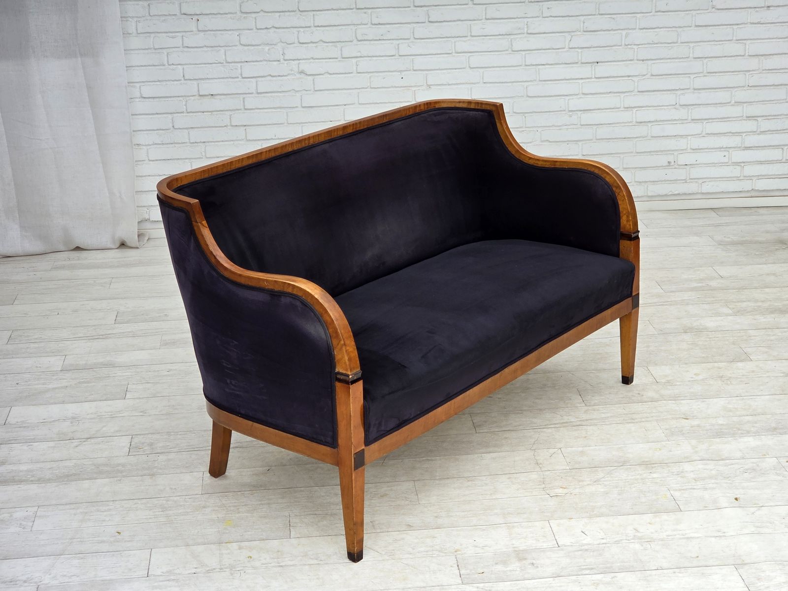 1950s, Danish Art Deco 2 Seater Sofa, Ash Wood, Furniture Velour. photo vinterior