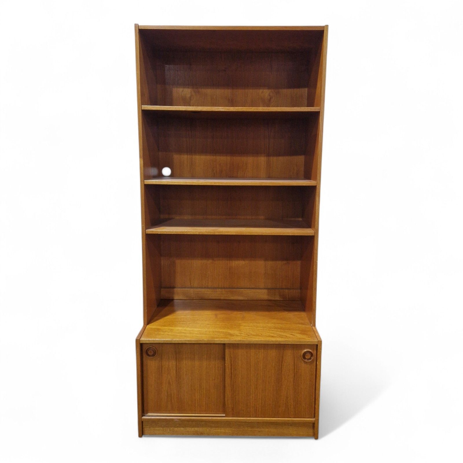 Vintage Teak Bookcase Cabinet Sliding Door Cupboard Mid Century Display Shelving photo for sale