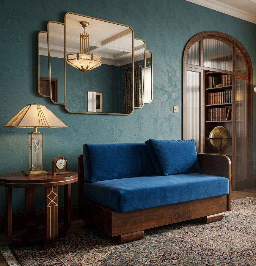 Oostenrijkse art deco sofa in donkerblauw fluweel, jaren 1930 photo furniture