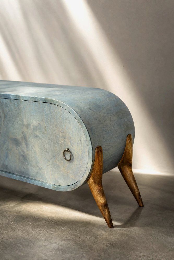 Mid Century Modern Italian Turquoise Streamline Wood Sideboard, 1960s photo 8817.0