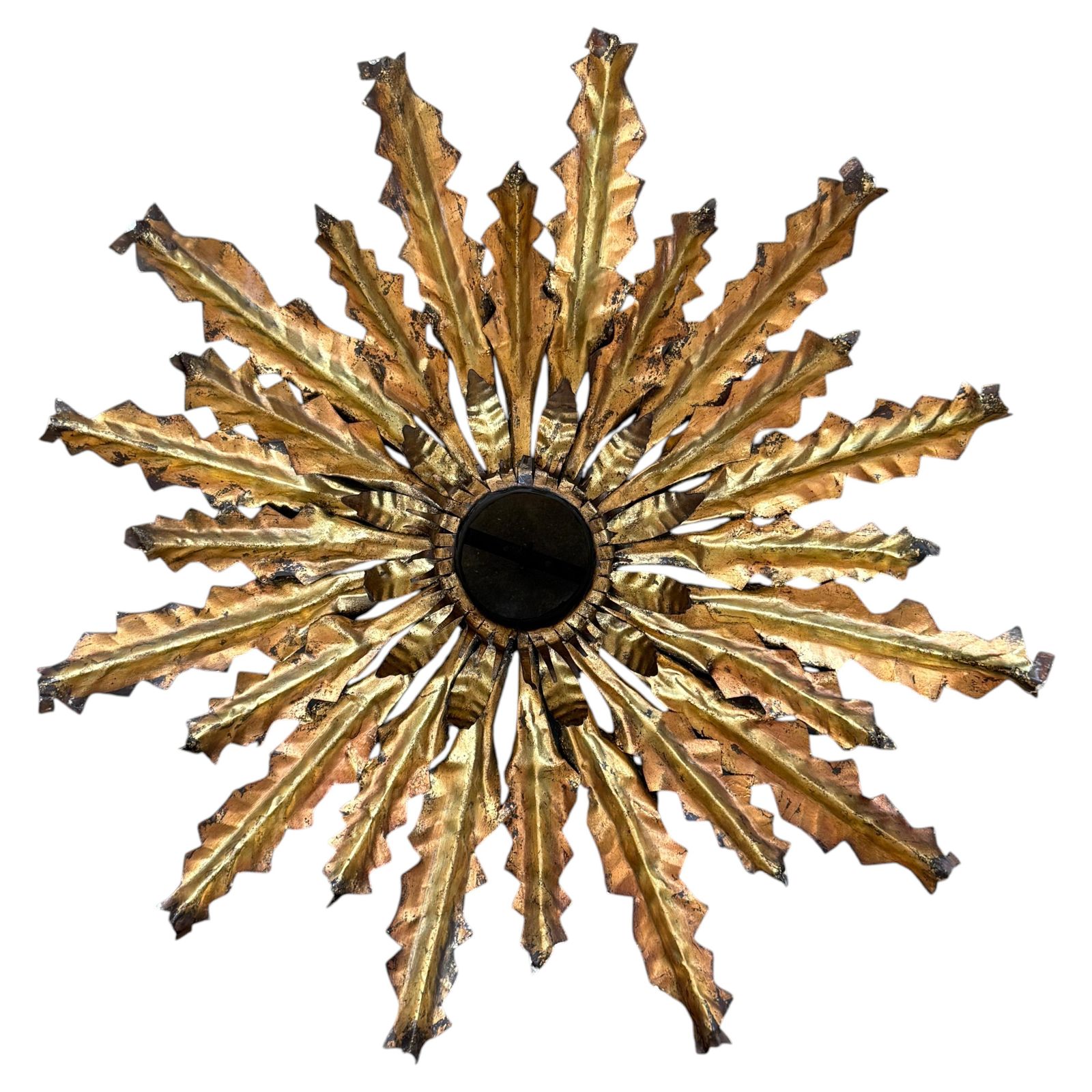 Vintage Gilt Metal Sunburst Ceiling Light For One Bulb