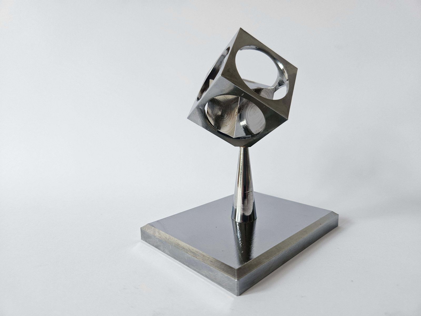 Rare Midcentury Chrome Paperweight, Model, Turners Cube, Desk Sculpture, 1970s photo 201.0