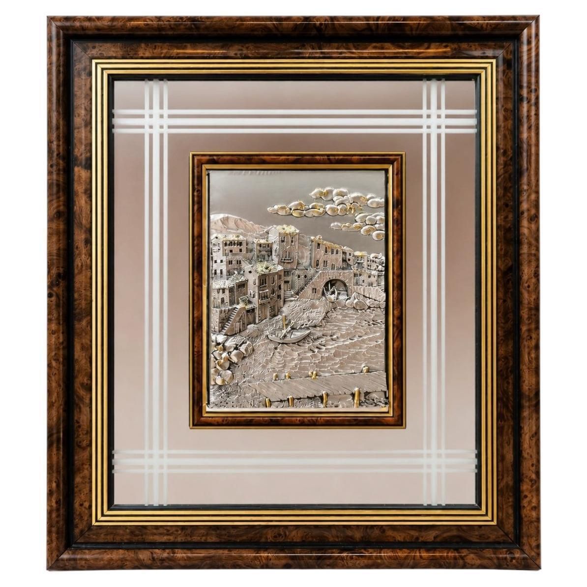 Italiaans luxe wandreliëf in brons met 925-zilverplating door Guerrini, Florence – jaren 1990