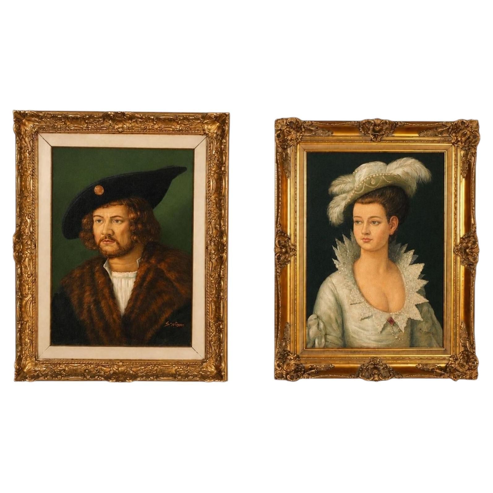 Paire de portraits à l'huile historiques, fin du XIXe - début du XXe siècle, signés « Stefan »