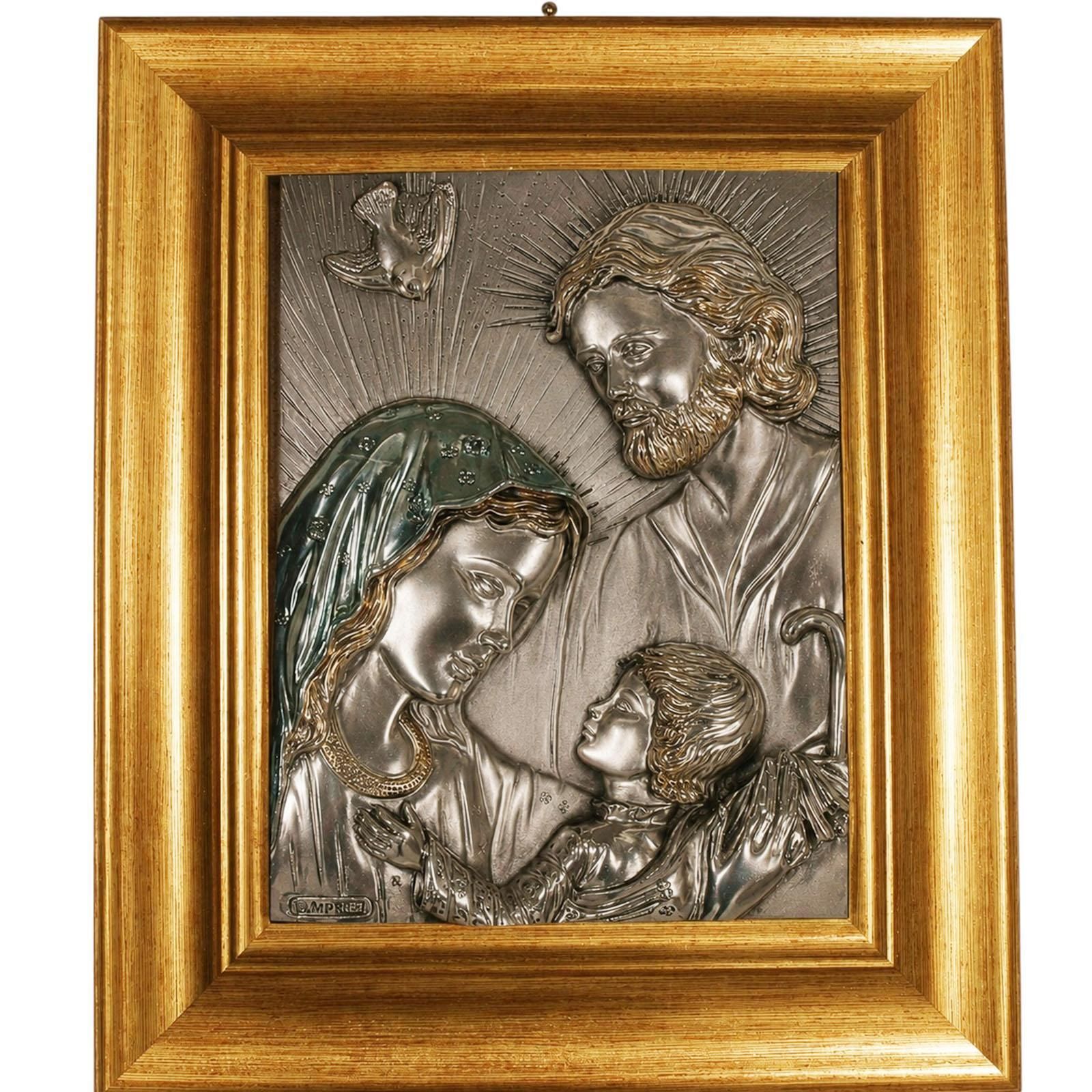 Italian 1970s Florentine Embossed 925 Silver Plaque Featuring A Bas Relief Of The Holy Family photo buy