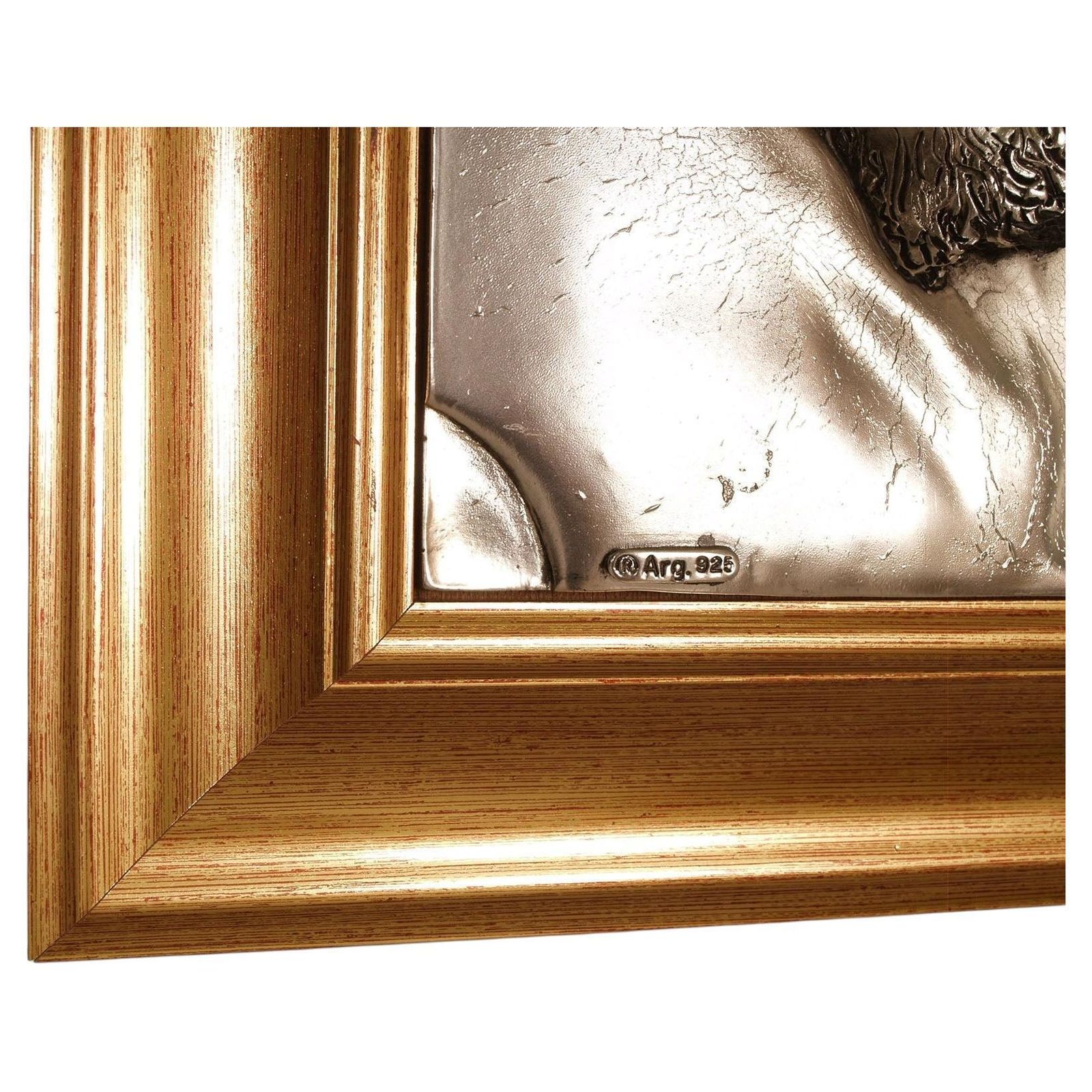 Italiaans Florentijns bas-reliëf uit de jaren 1970, verzilverd met 925 zilver, Christus in een verguld houten lijst photo Kunst