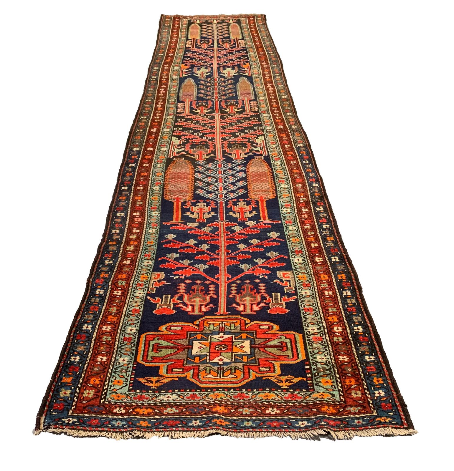 Tapis de couloir d'époque, fait main, laine tribale orientale traditionnelle photo furniture