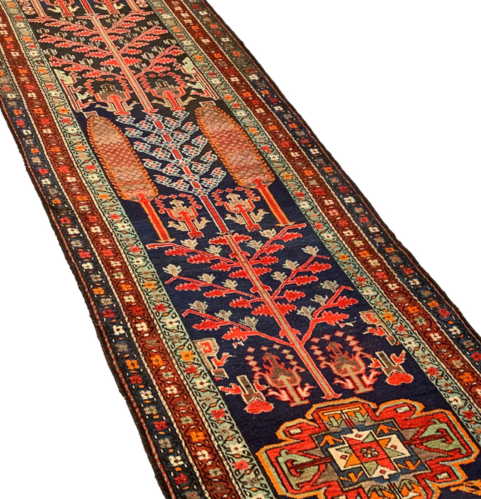 Tapis de couloir d'époque, fait main, laine tribale orientale traditionnelle photo Textiles