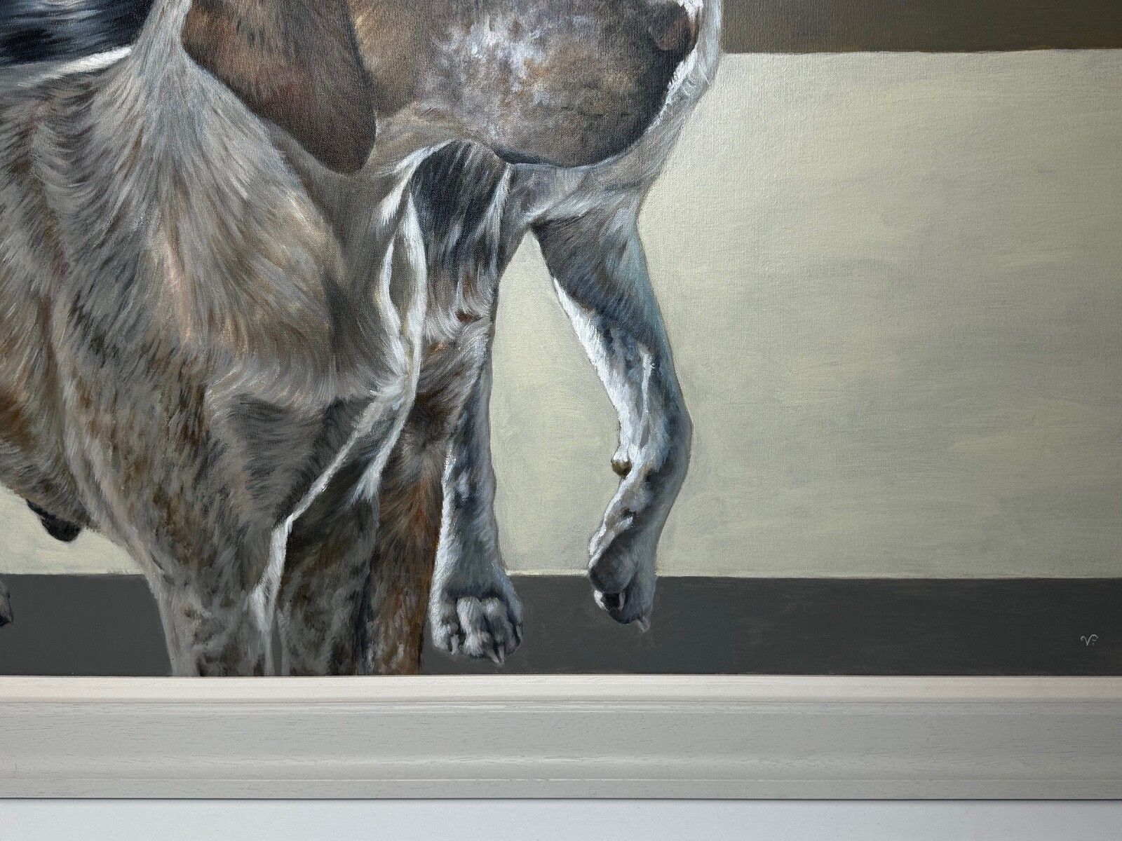 Groot jachttafereel, olieverfschilderij, hondenkoppel van reukspeurhonden bij de Berkeley Hunt, gesigneerd door Vicky Palmer photo Kunst