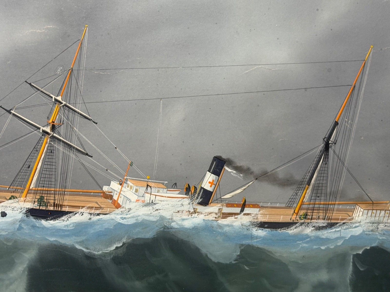 photo buy Maritiem schilderij ⚓ S.S. Livornese in zwaar weer, scheepsportret, toegeschreven aan Luca Papaluca