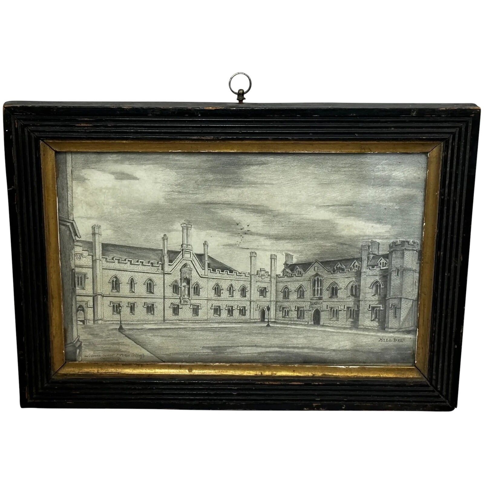 Tekening Gisborne Court Peterhouse Cambridge in de stijl van Joseph Michael Gandy