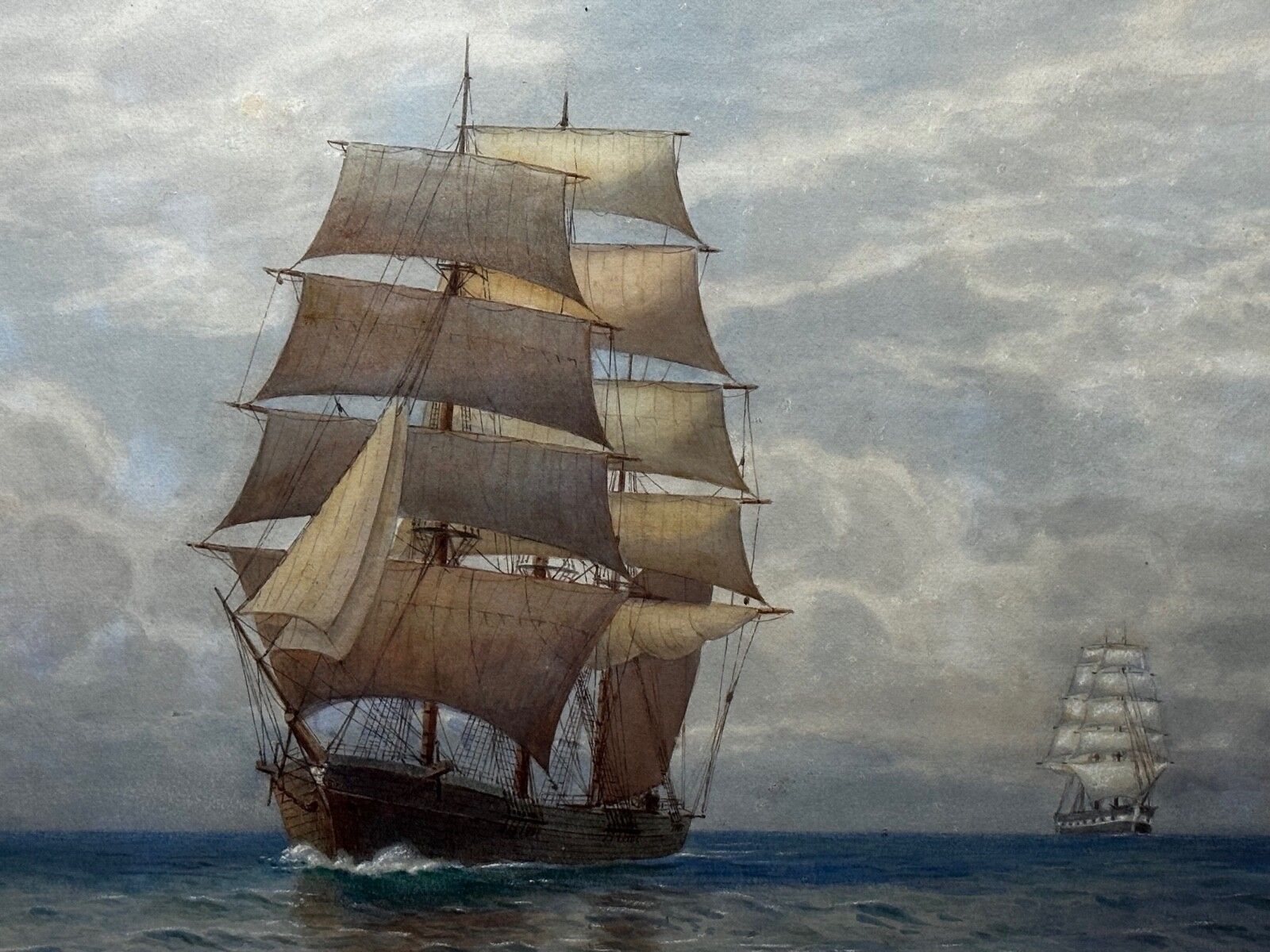 Victorian Marine Watercolour Barque Sailing Ship Signed By Samuel John Milton Brown photo furniture