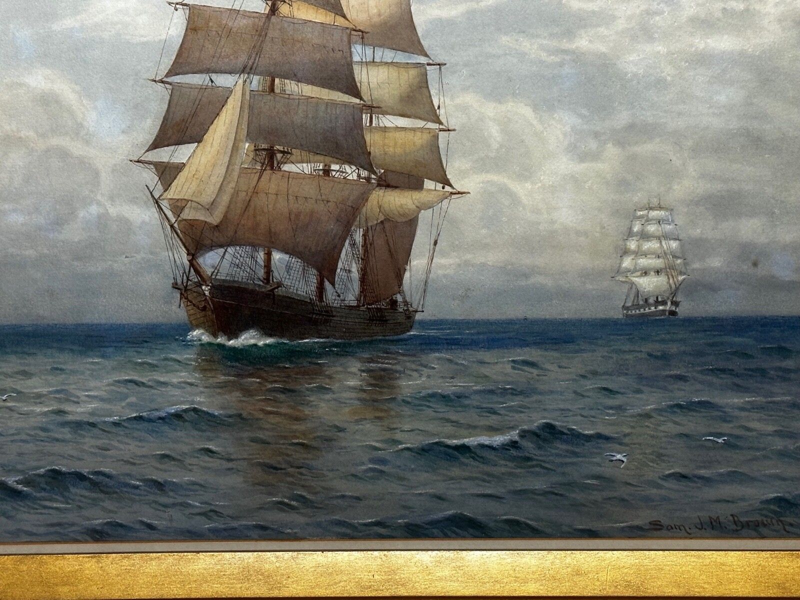 Victorian Marine Watercolour Barque Sailing Ship Signed By Samuel John Milton Brown photo 5000.0