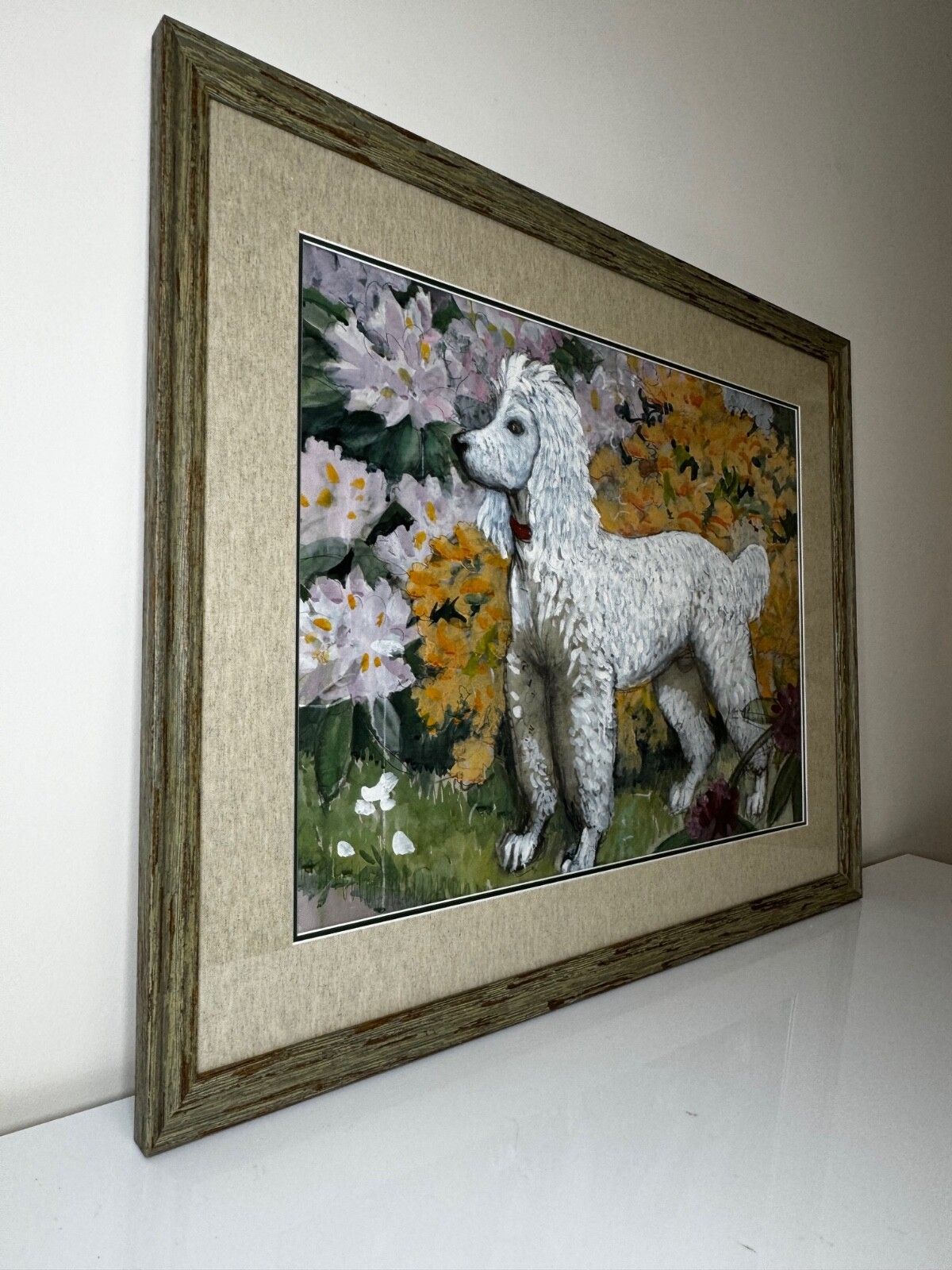 Groot schilderij portret witte poedel hond door Charles Frederick Tunnicliffe photo vinterior