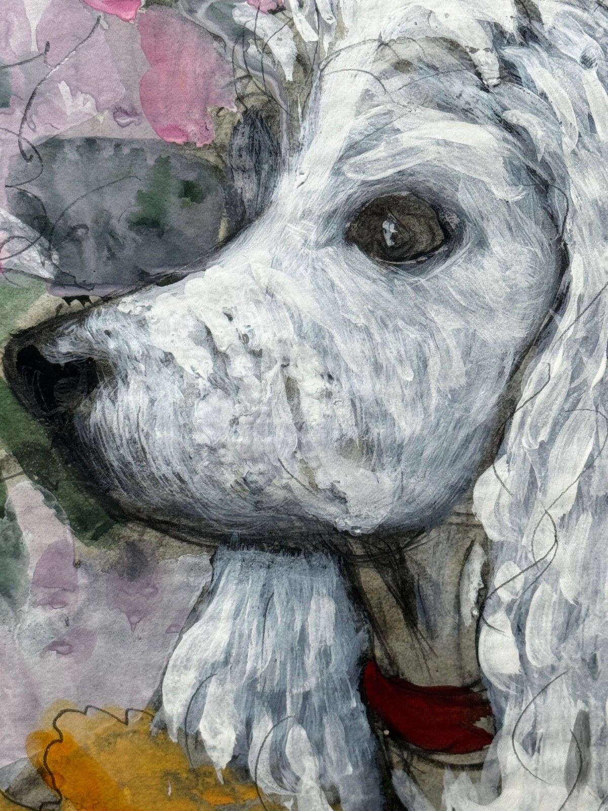 Kunst Groot schilderij portret witte poedel hond door Charles Frederick Tunnicliffe photo