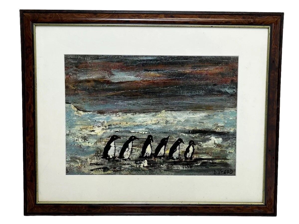 Olieverfschilderij Winter Waddle Group Black & White Polar Penguins Antarctica