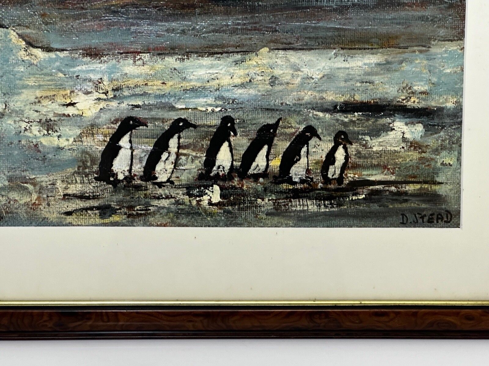 Olieverfschilderij Winter Waddle Group Black & White Polar Penguins Antarctica photo for sale