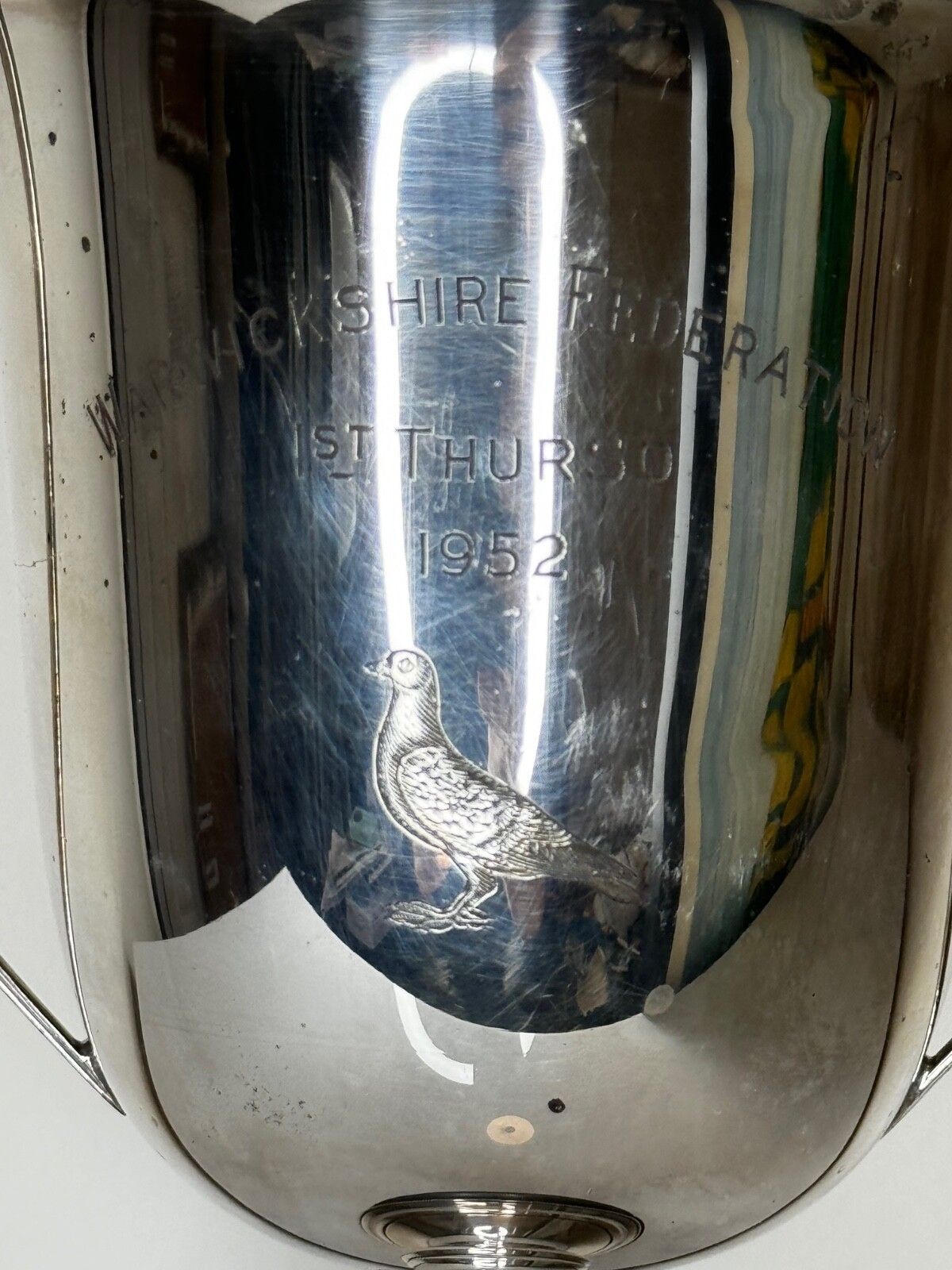 Britse Hallmarked Silver Plate Ronde Sportduif Wedvlucht Trofee Winnaarsbeker photo vintage