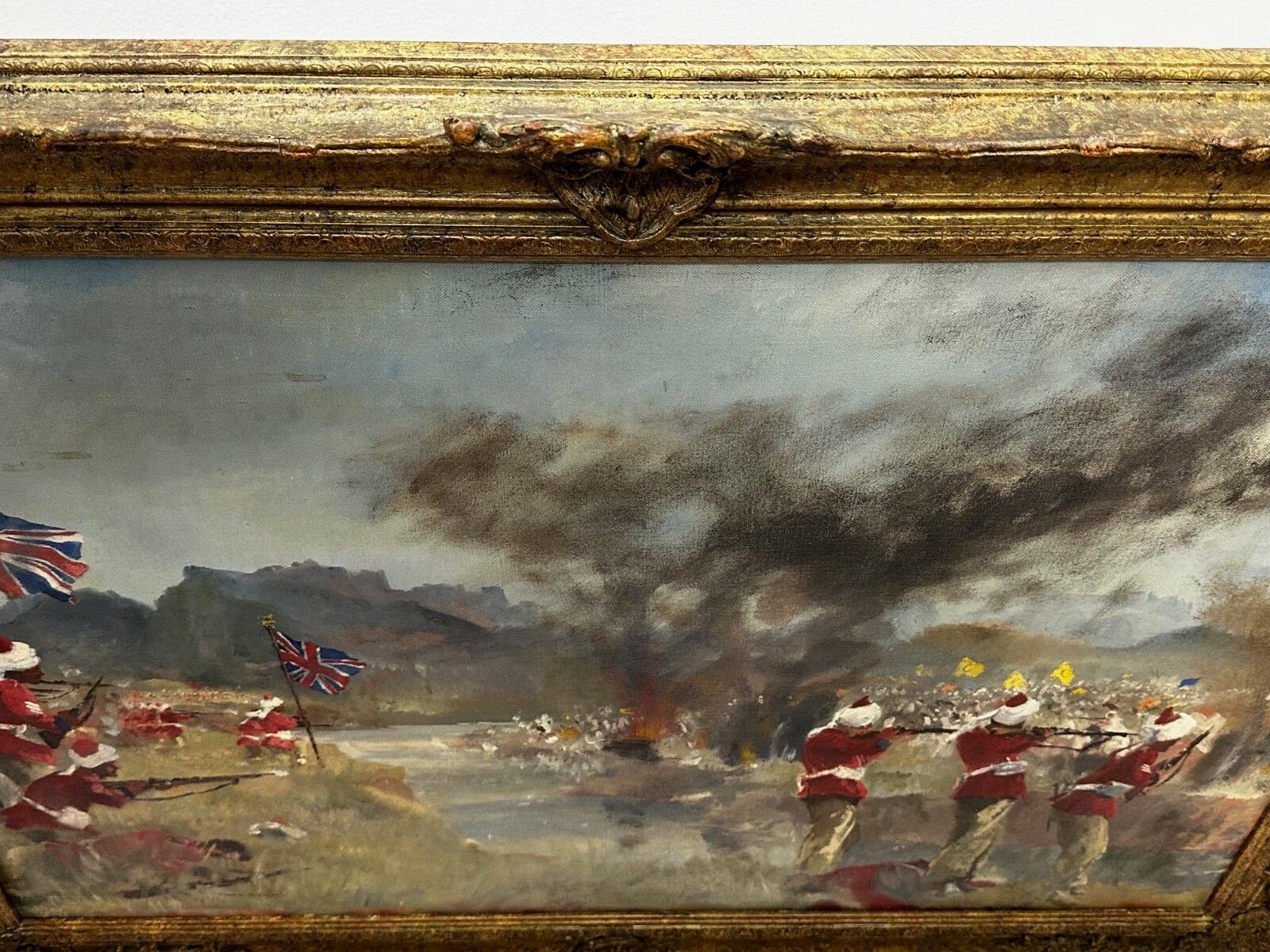 Oil Painting Military Battle Kam Dakkha 2nd Afghan War Signed By Francis Russell Flint photo vintage