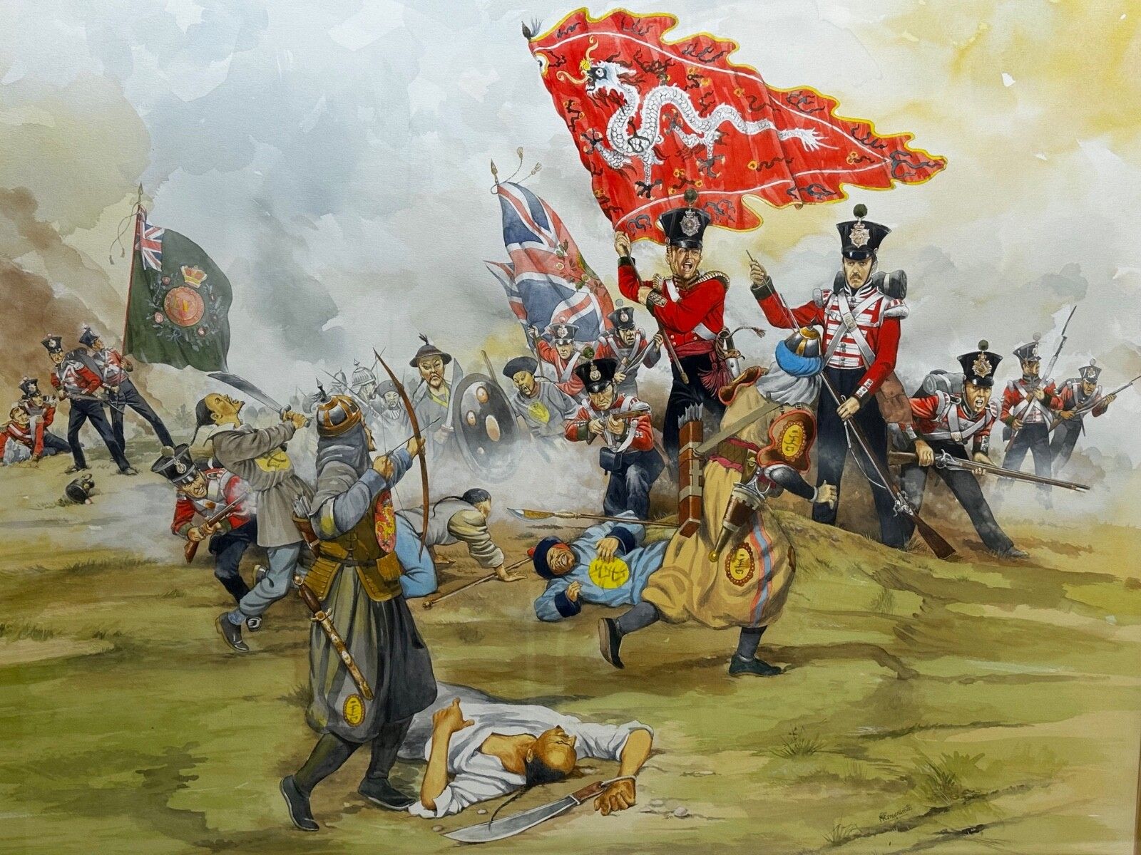 Large Painting Battle Chusan Opium Wars 55th Westmorland Assaulting Guards Hill photo furniture