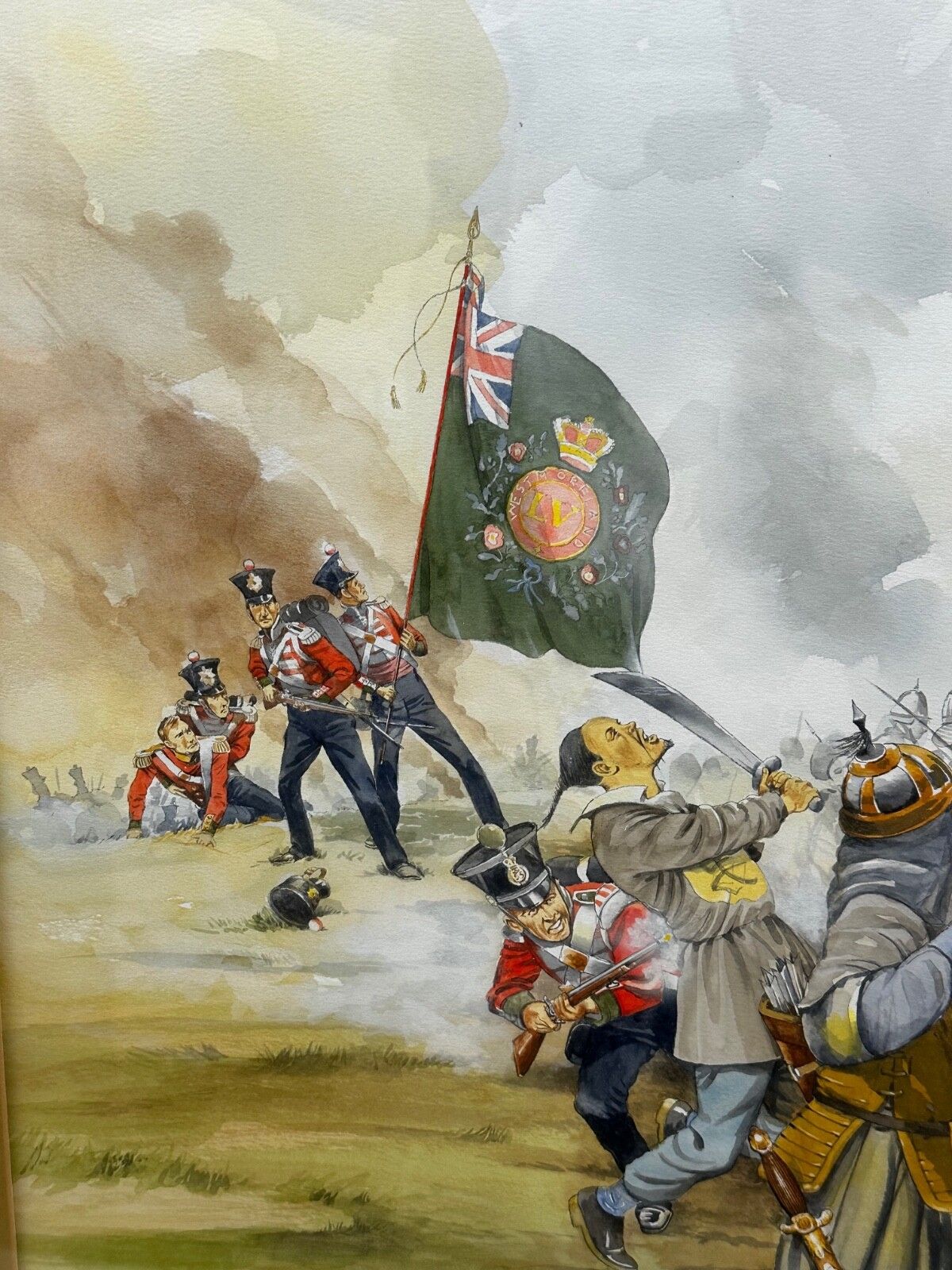 photo vinterior Groot schilderij Slag om Chusan Opiumoorlogen 55th Westmorland Bestorming Guards Hill