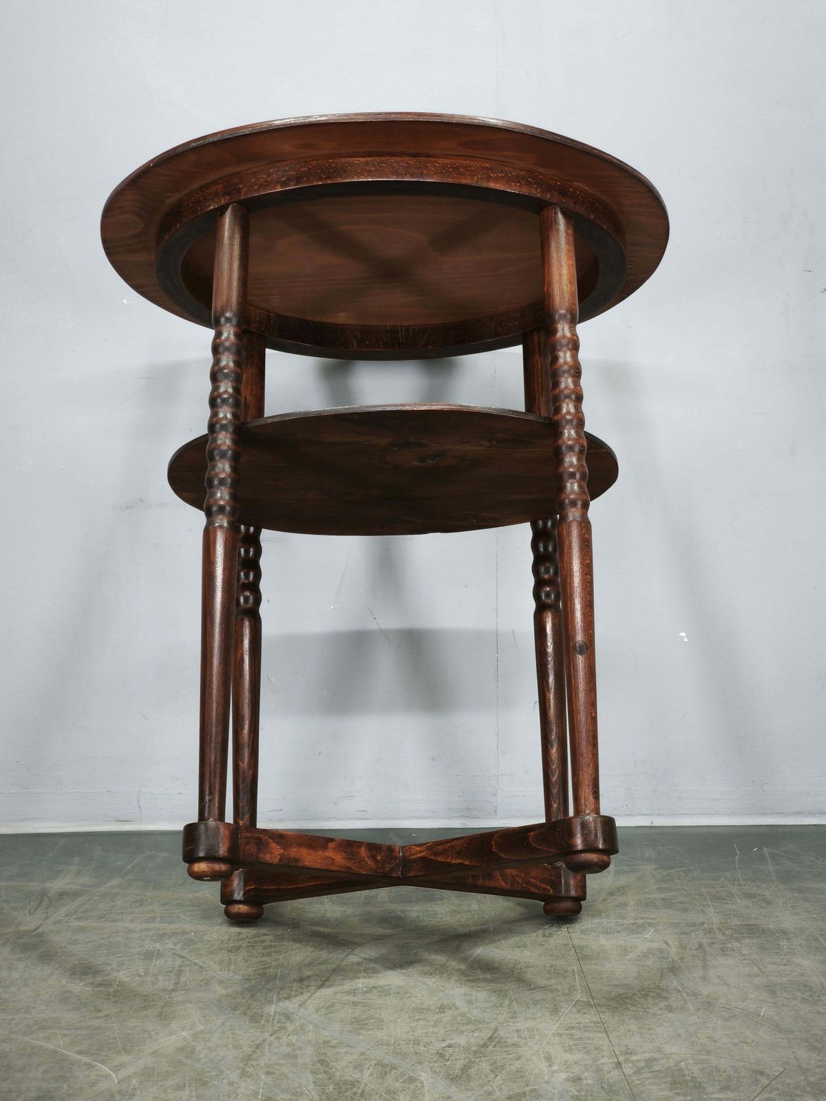 1920s Czech Art Deco Oval Beech Side Table With Lower Shelf photo for sale
