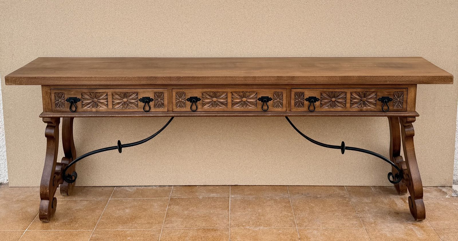 Spanish Rustic Carved Wood Console Table , Mid 20th Century photo for sale