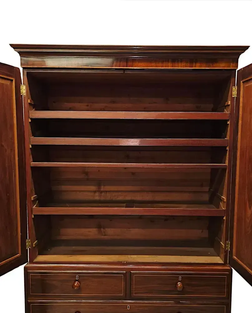 A Very Fine Early 19th Century Inlaid Linen Press photo Furniture