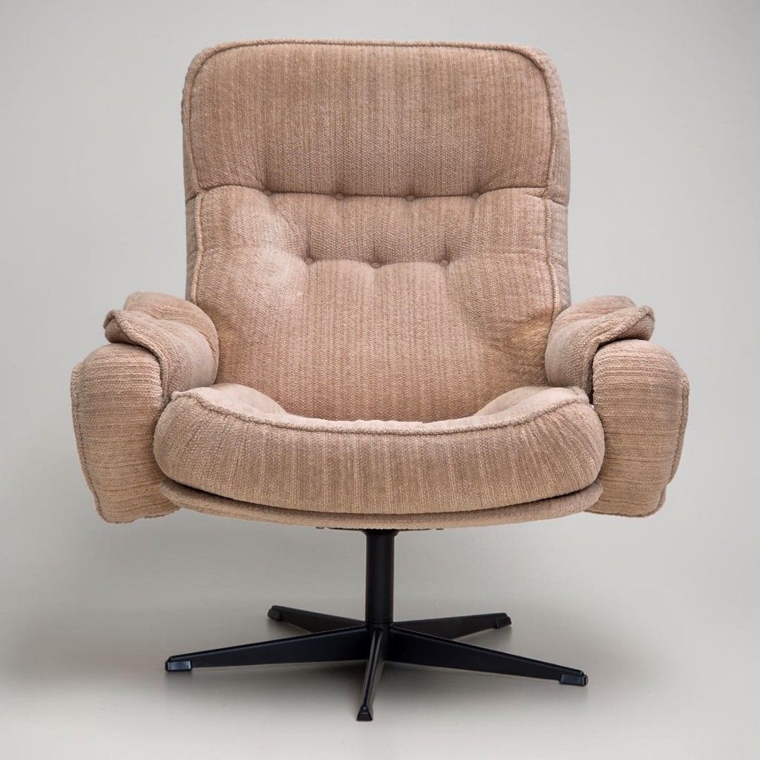 1970s, Danish Swivel Armchair, Beige Furniture Fabric.