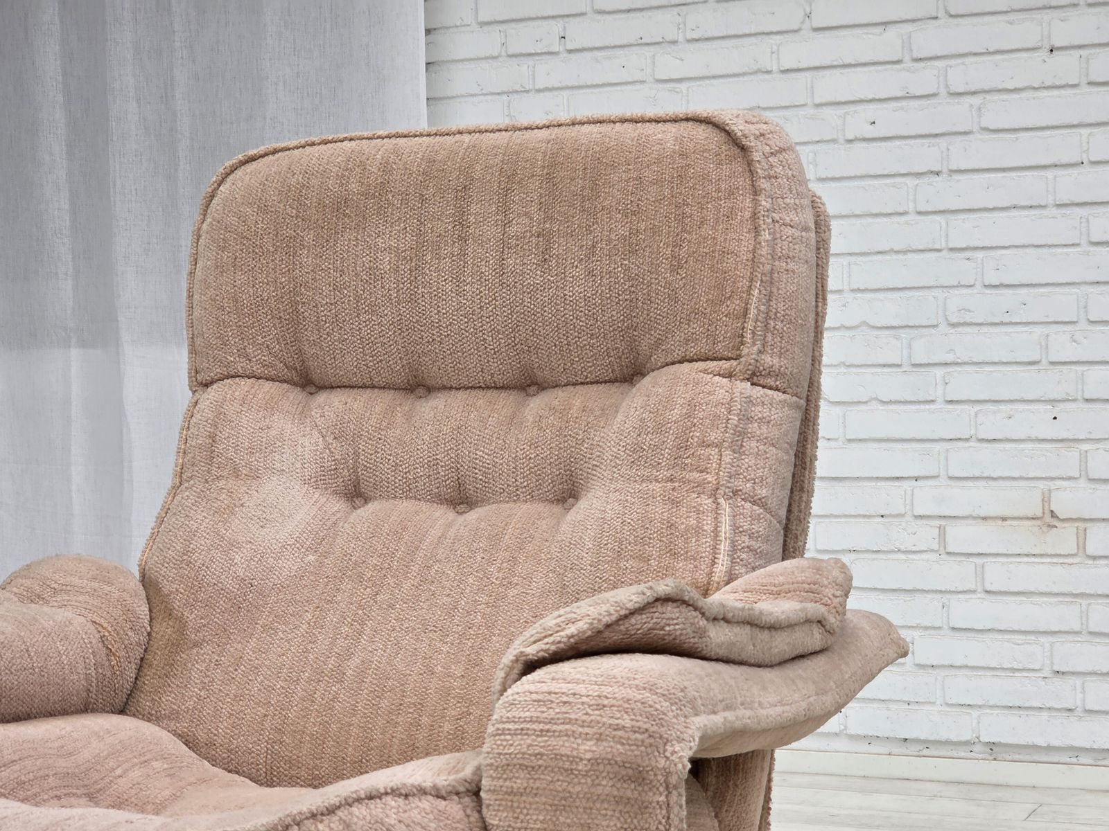 1970s, Danish Swivel Armchair, Beige Furniture Fabric. photo Furniture