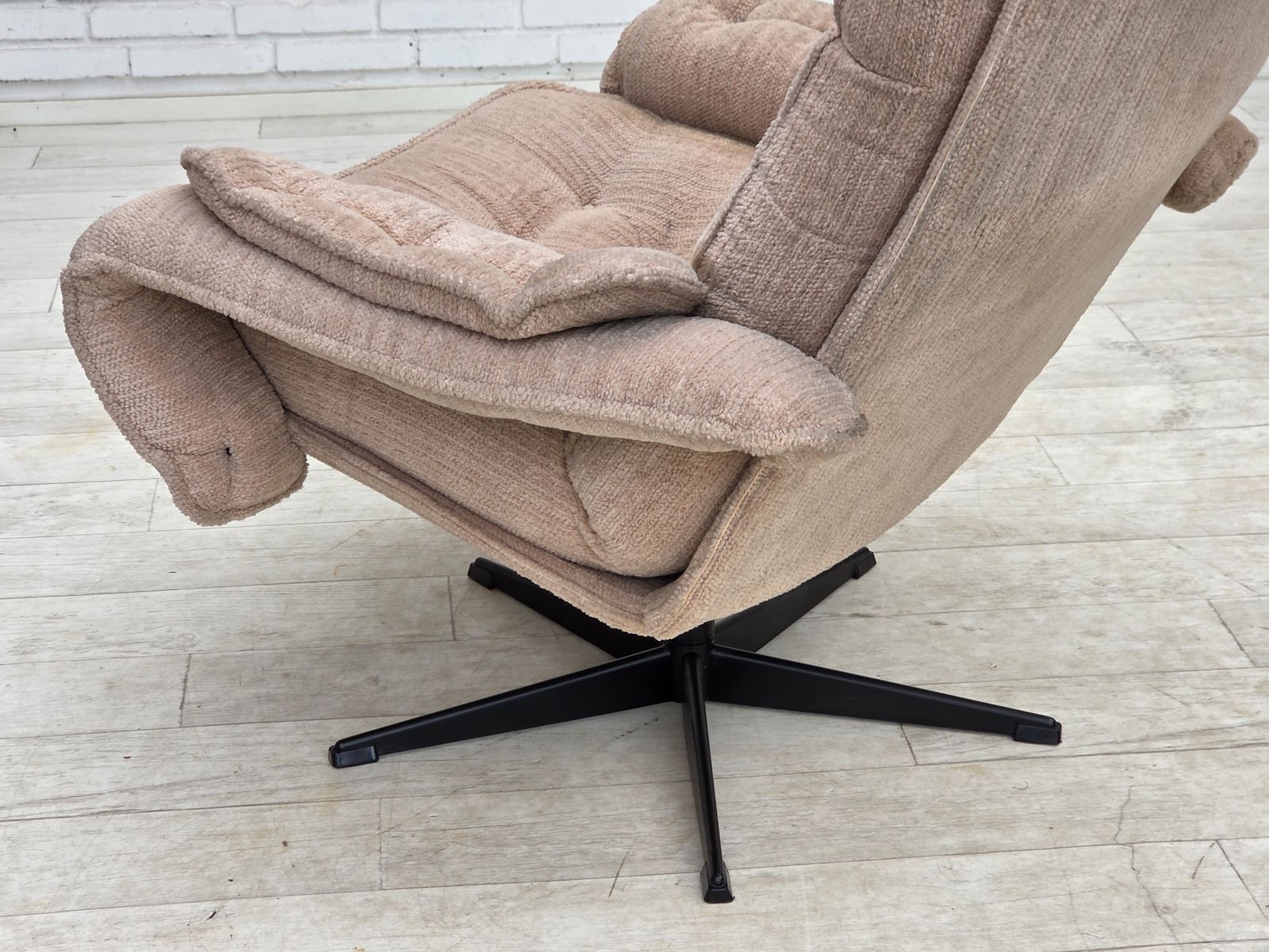 photo buy 1970s, Danish Swivel Armchair, Beige Furniture Fabric.
