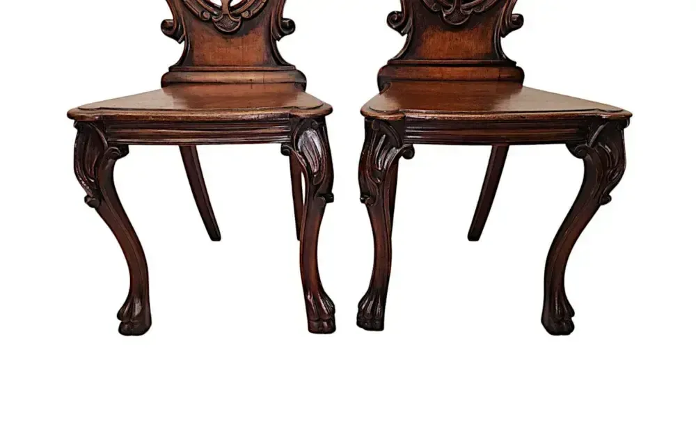 A Very Fine Pair Of 19th Century Hall Chairs With Paw Foot photo Furniture