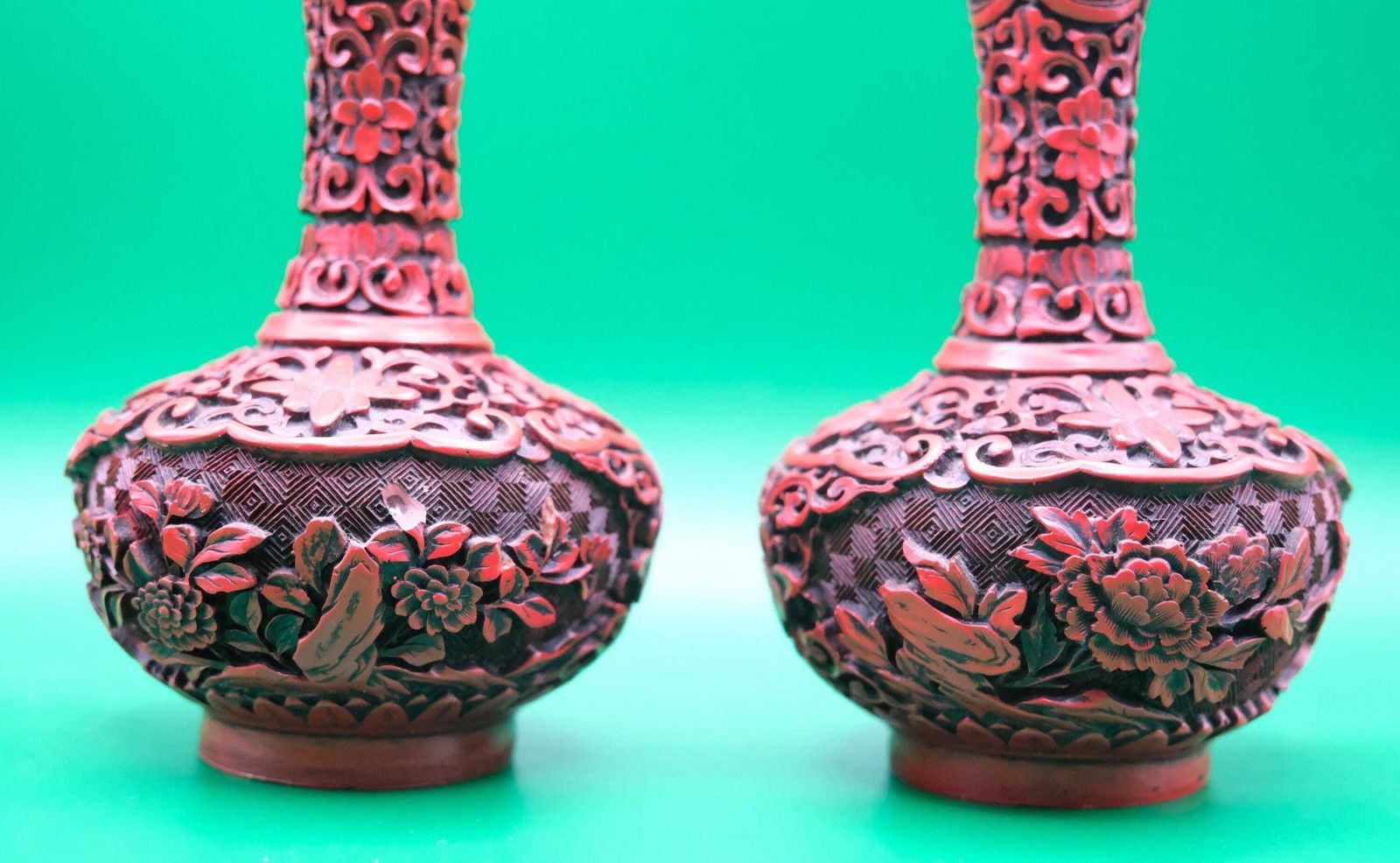 Chinese Cinnabar Style Vases, Faux Lacquer Resin, Chinese Cinnabar Style Baluster Vases photo vinterior