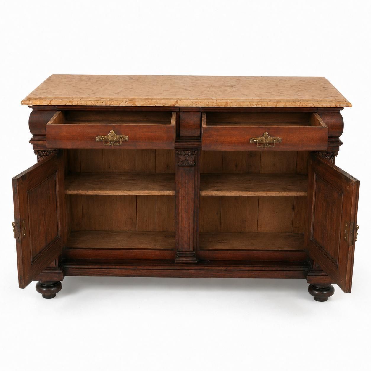 Italiaanse walnoothouten kast uit de 19e eeuw met marmeren blad, afkomstig uit een historische Venetiaanse villa photo furniture