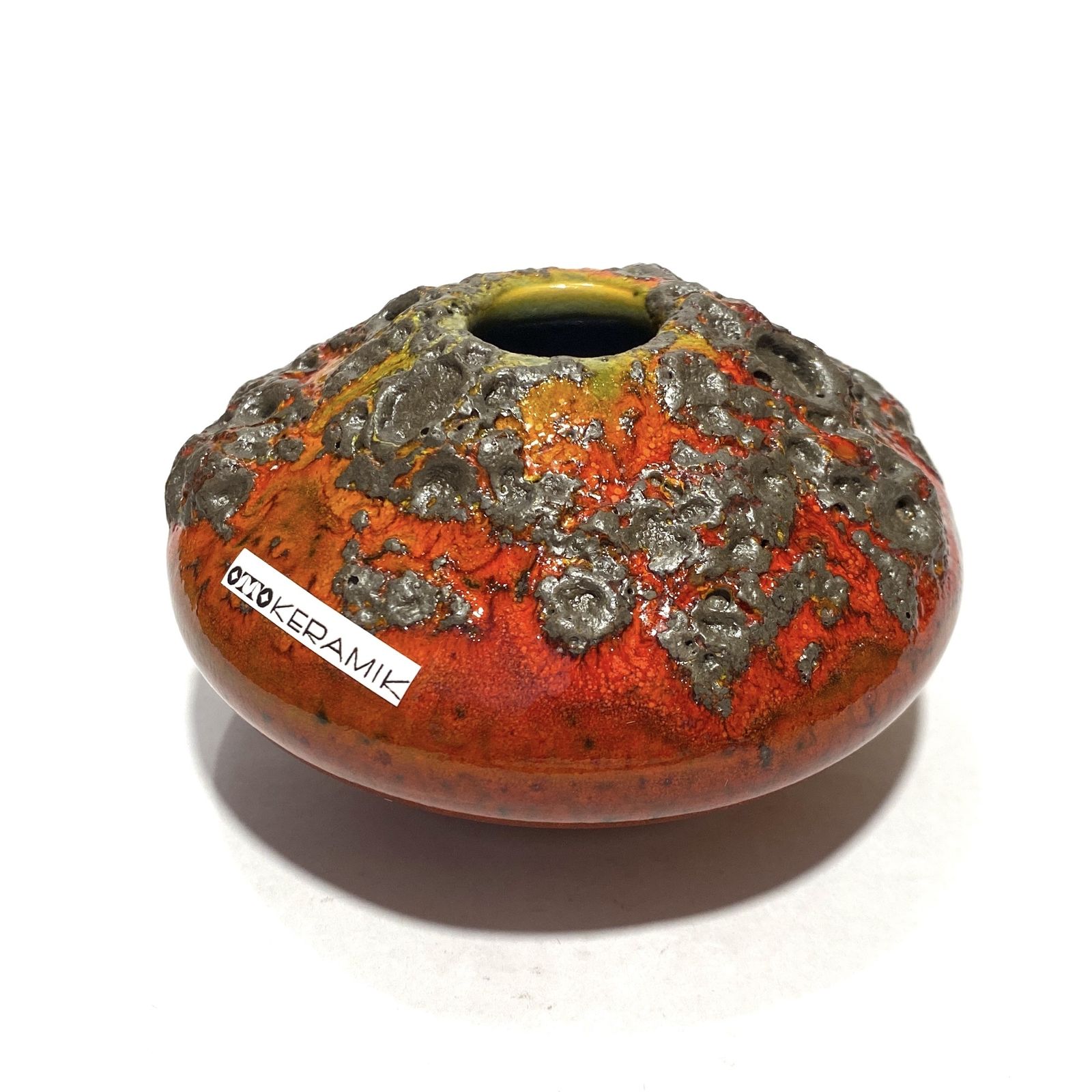 Otto Keramik 203 Vaas in Rood en Geel Fat Lava (11 cm diameter), West-Duits aardewerk glazuur photo furniture