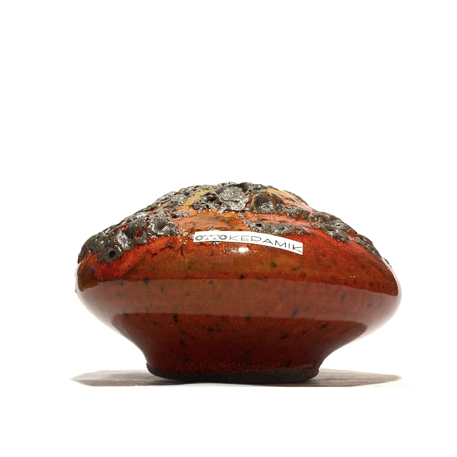 Otto Keramik 203 Vaas in Rood en Geel Fat Lava (11 cm diameter), West-Duits aardewerk glazuur photo vinterior