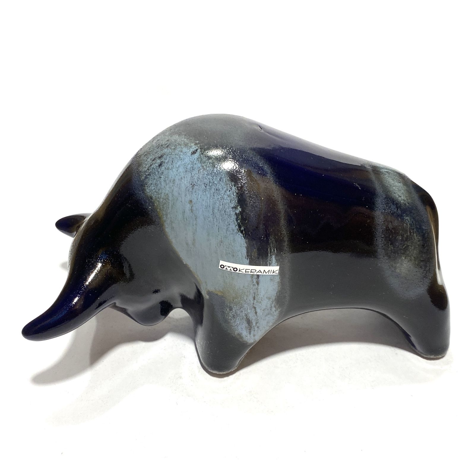 Otto Keramik Ceramic Bull In Dark Blue Kreta Glaze, West German Pottery Style Sculpture photo Kunst