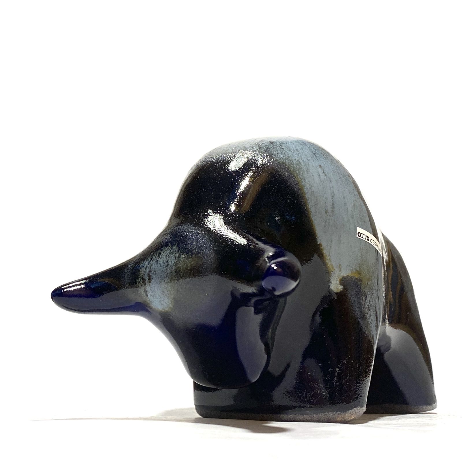 Otto Keramik Ceramic Bull In Dark Blue Kreta Glaze, West German Pottery Style Sculpture photo 109.99