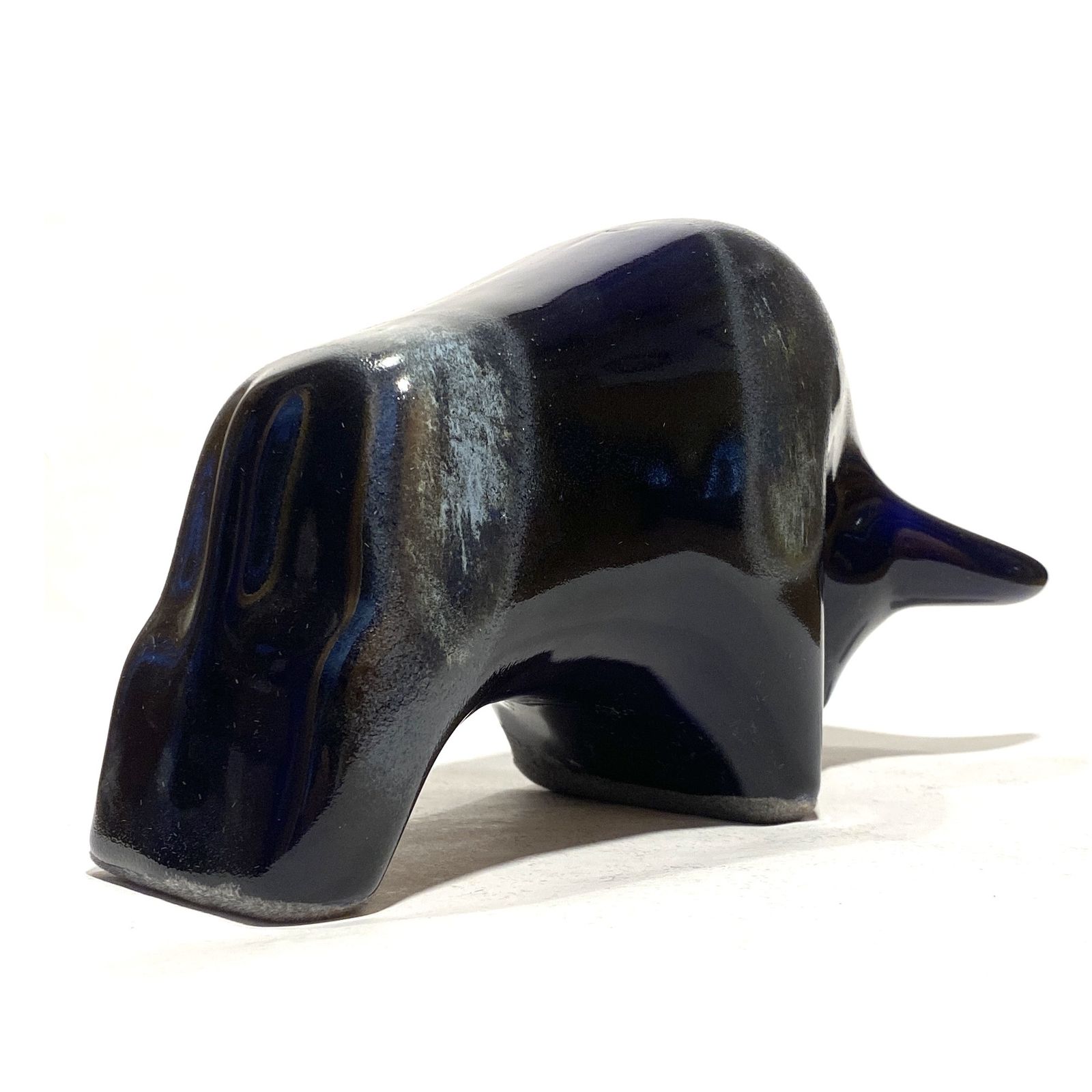 Otto Keramik Ceramic Bull In Dark Blue Kreta Glaze, West German Pottery Style Sculpture photo vinterior