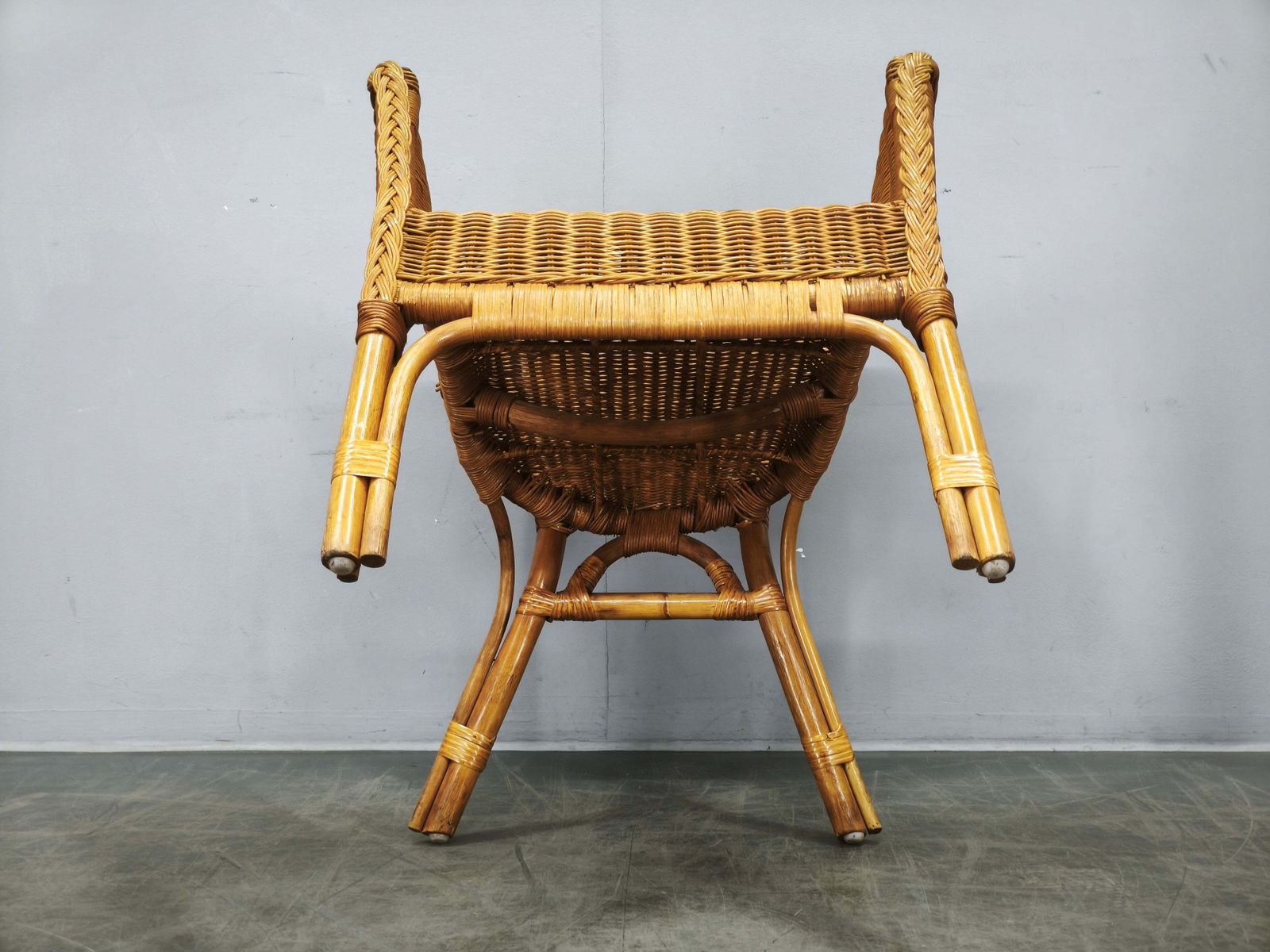 1950s Italian Rattan And Wicker Lounge Set, Four Armchairs And Table photo furniture