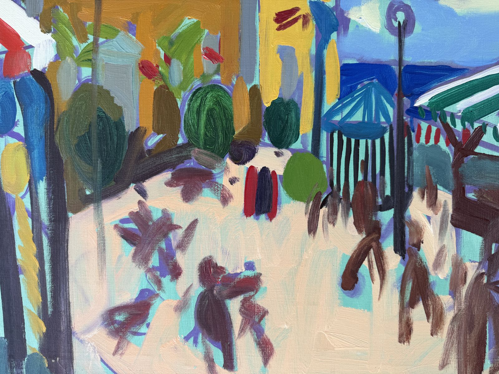 Elisabeth Ollé Curiel Colorful Mediterranean Beach Promenade With Café Terraces And Figures Oil Canvas 2000s photo buy