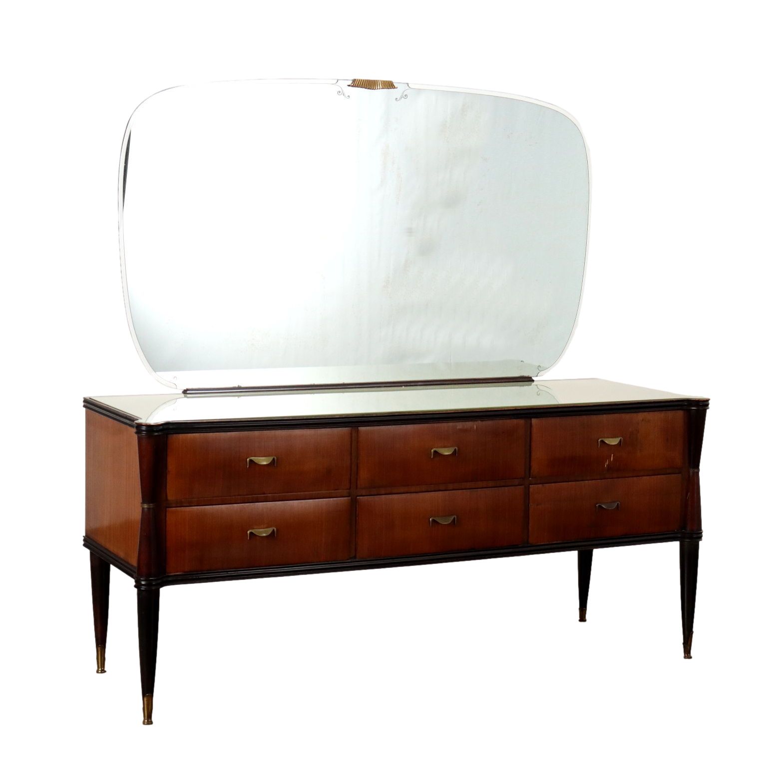 Armoire vintage en bois, plateau en verre, Italie, années 1950-1960