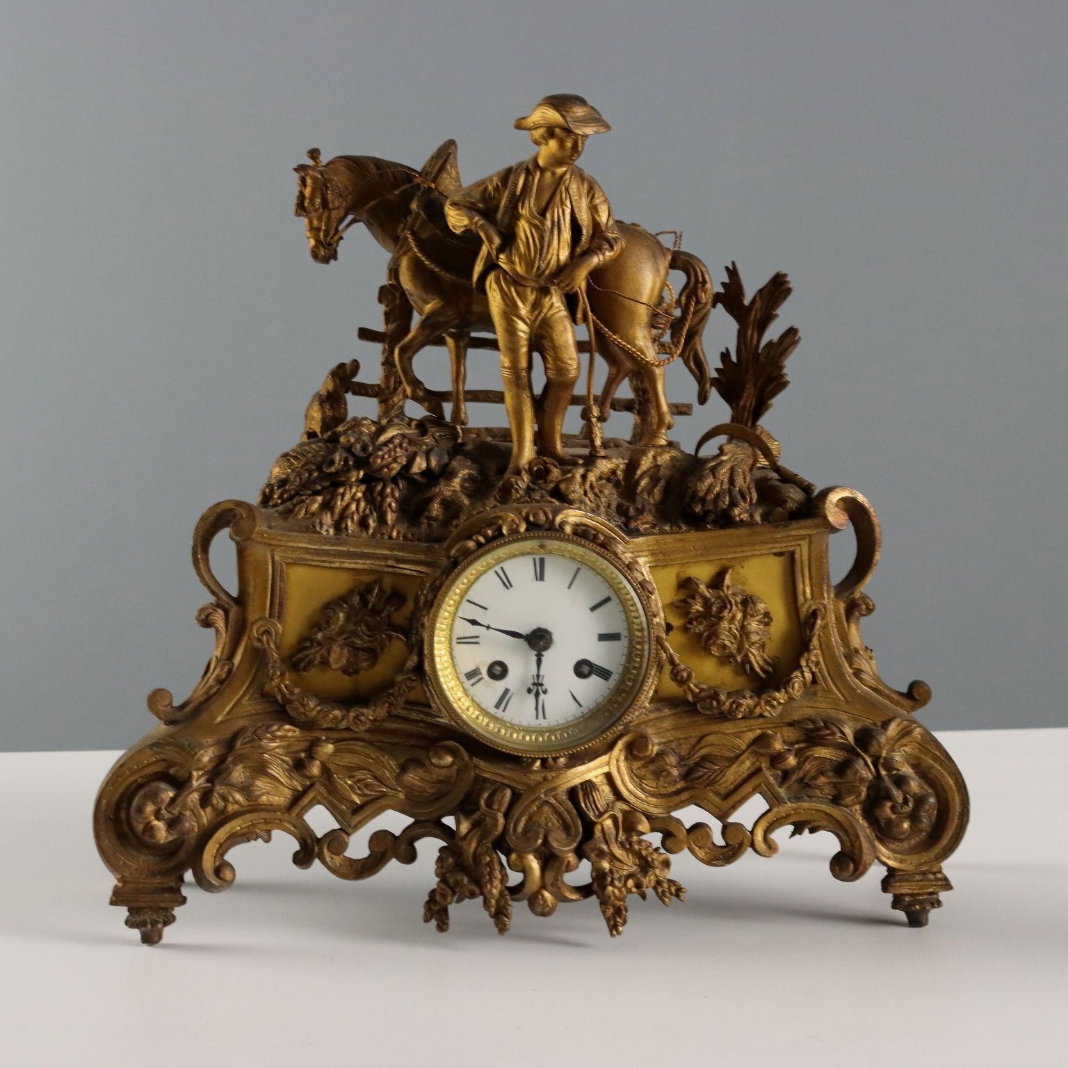 Antique Mantel Clock Gilded Antimony France XIX XX Century