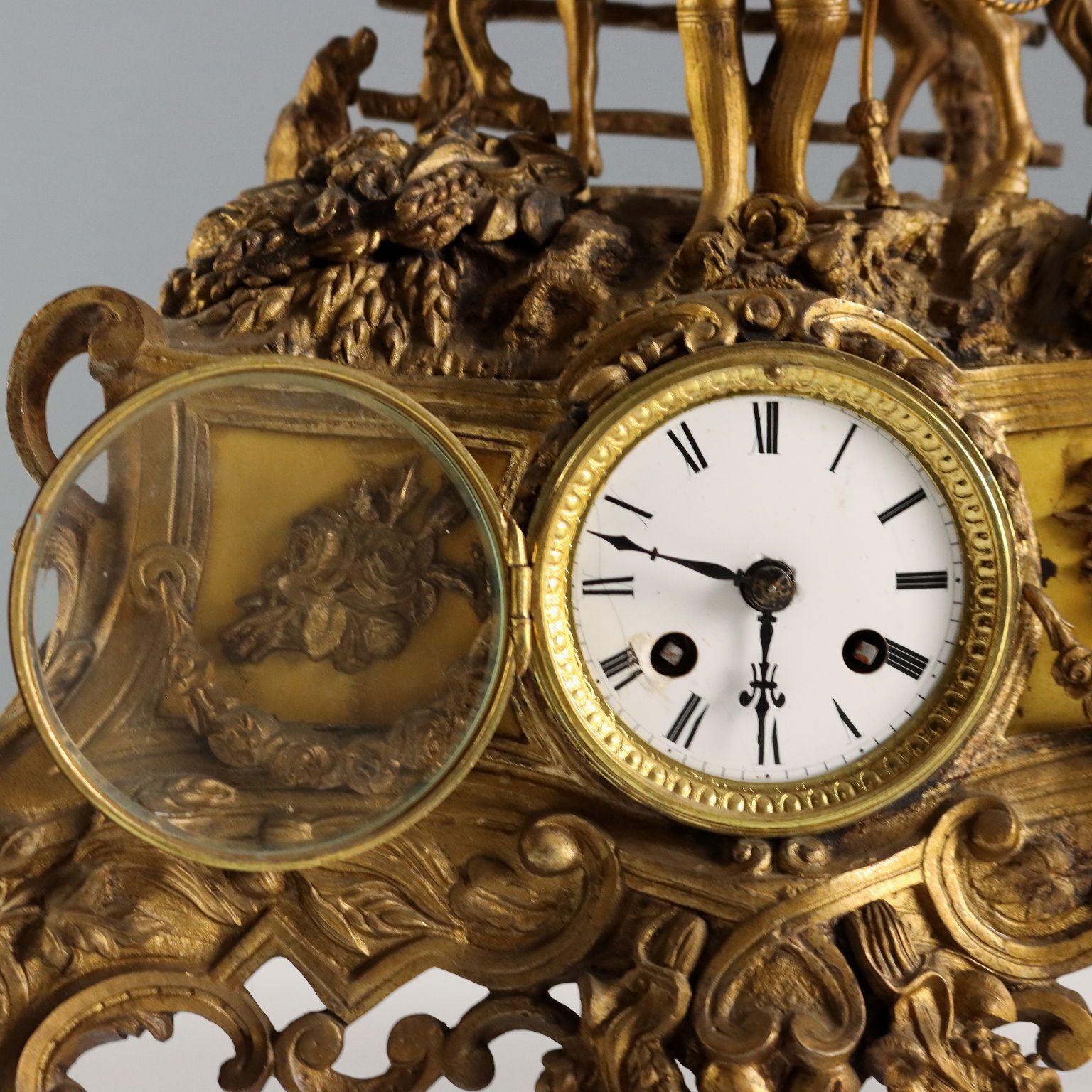 Antique Mantel Clock Gilded Antimony France XIX XX Century photo 350.0