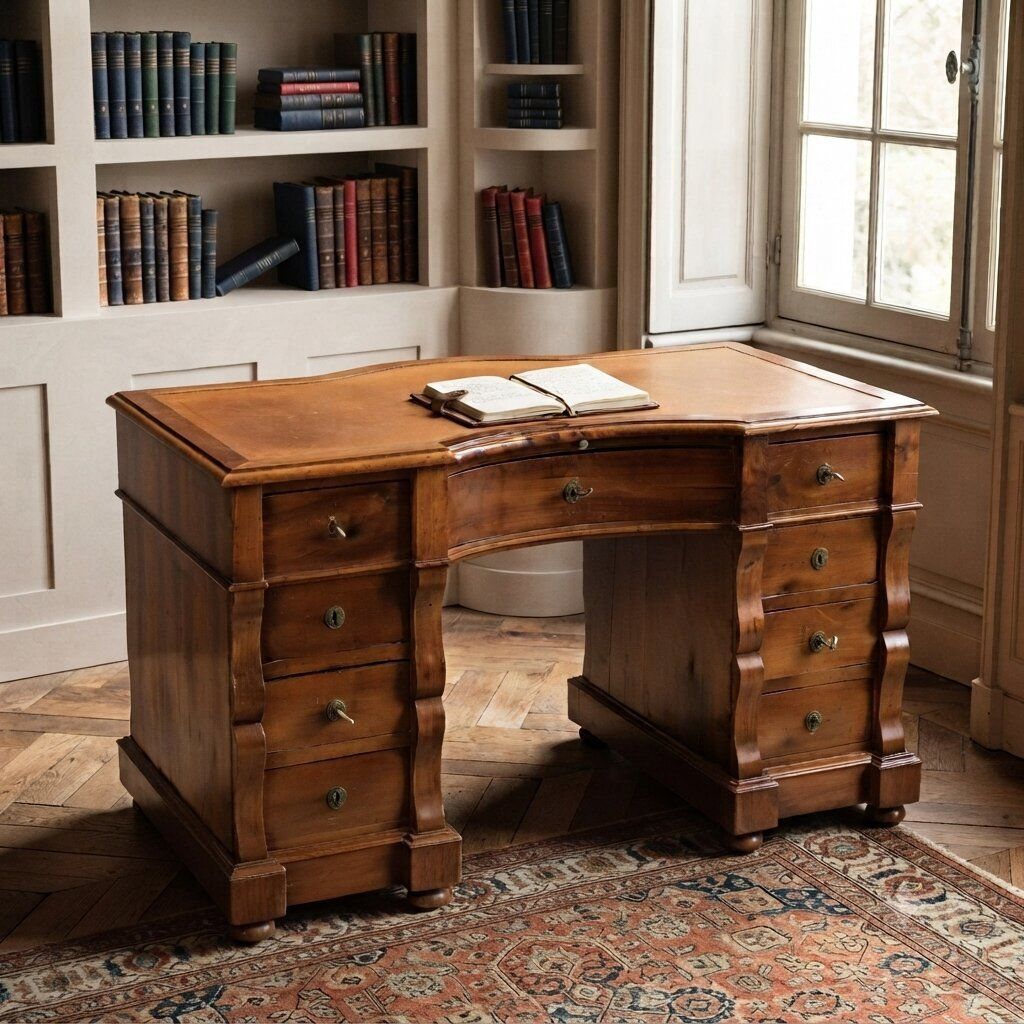Antiek schrijfbureau Umbertino walnoot leer 19e eeuw photo furniture
